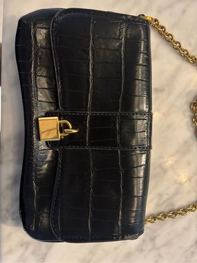 Mango Black Croc-Embossed Mini Shoulder Bag with Gold Chain